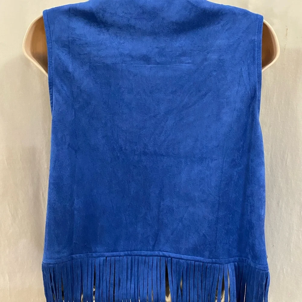 Vocal Stud Embellished Fringe Vest, feels like suede but washable, Royal Blue . - Picture 7 of 10